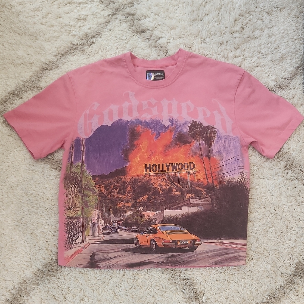 Mens Godspeed Pink Graphic T-Shirt Size Medium